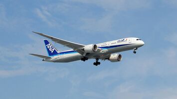 a large passenger jet flying through a blue sky