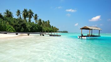 Scenic beach and clear waters in the Maldives