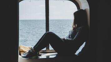Brilliant Lady at sunset on the open sea