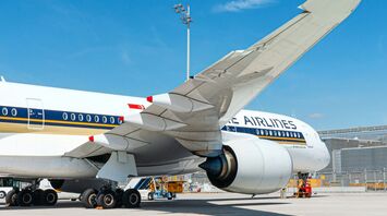 Airplane wingtip of Singapore Airlines aircraft