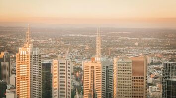 Melbourne skyline at sunset