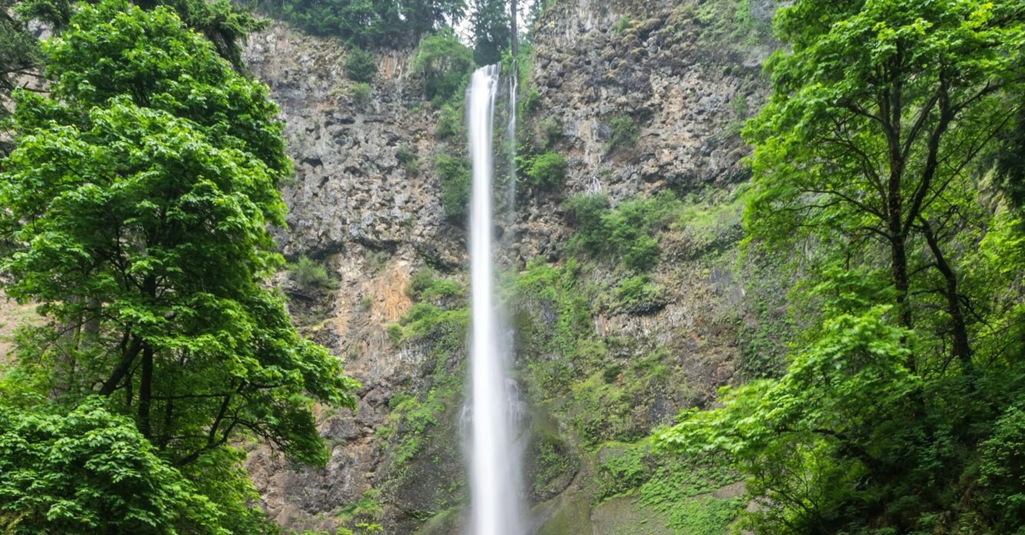 Majestic waterfall and green landscape