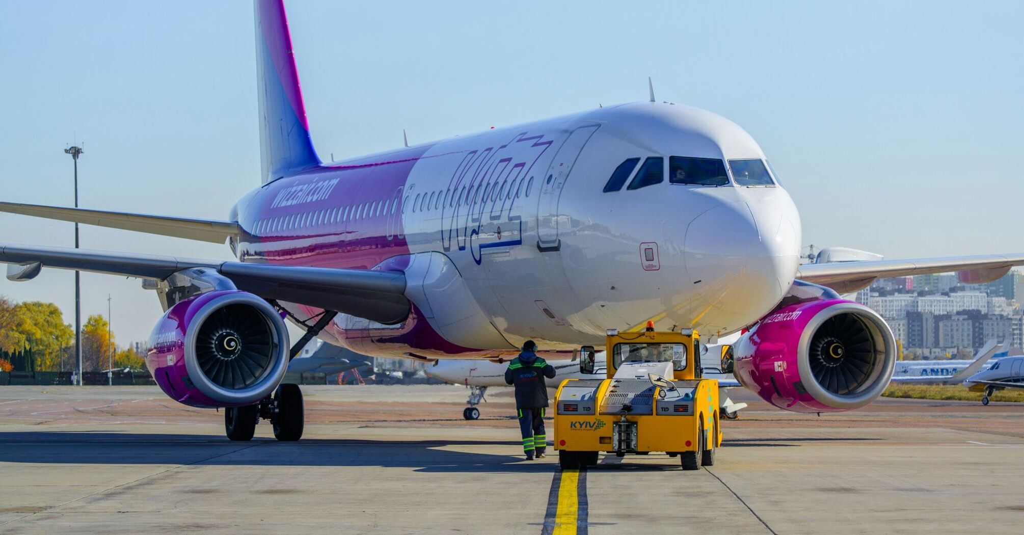 WizzAir's A320 pushing back in Kyiv Zhulyany airport