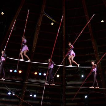 Acrobats perform a thrilling high-wire act