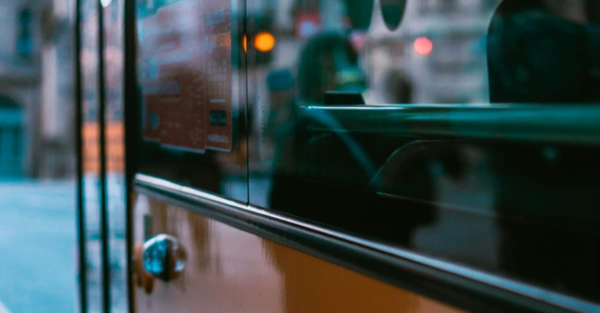 Close-up of a bus on a city street