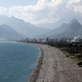 View of Antalya coastline with mountains and beach