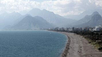 View of Antalya coastline with mountains and beach