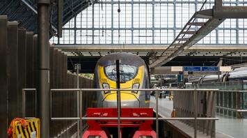 Eurostar golden train on the station platform awaiting departure