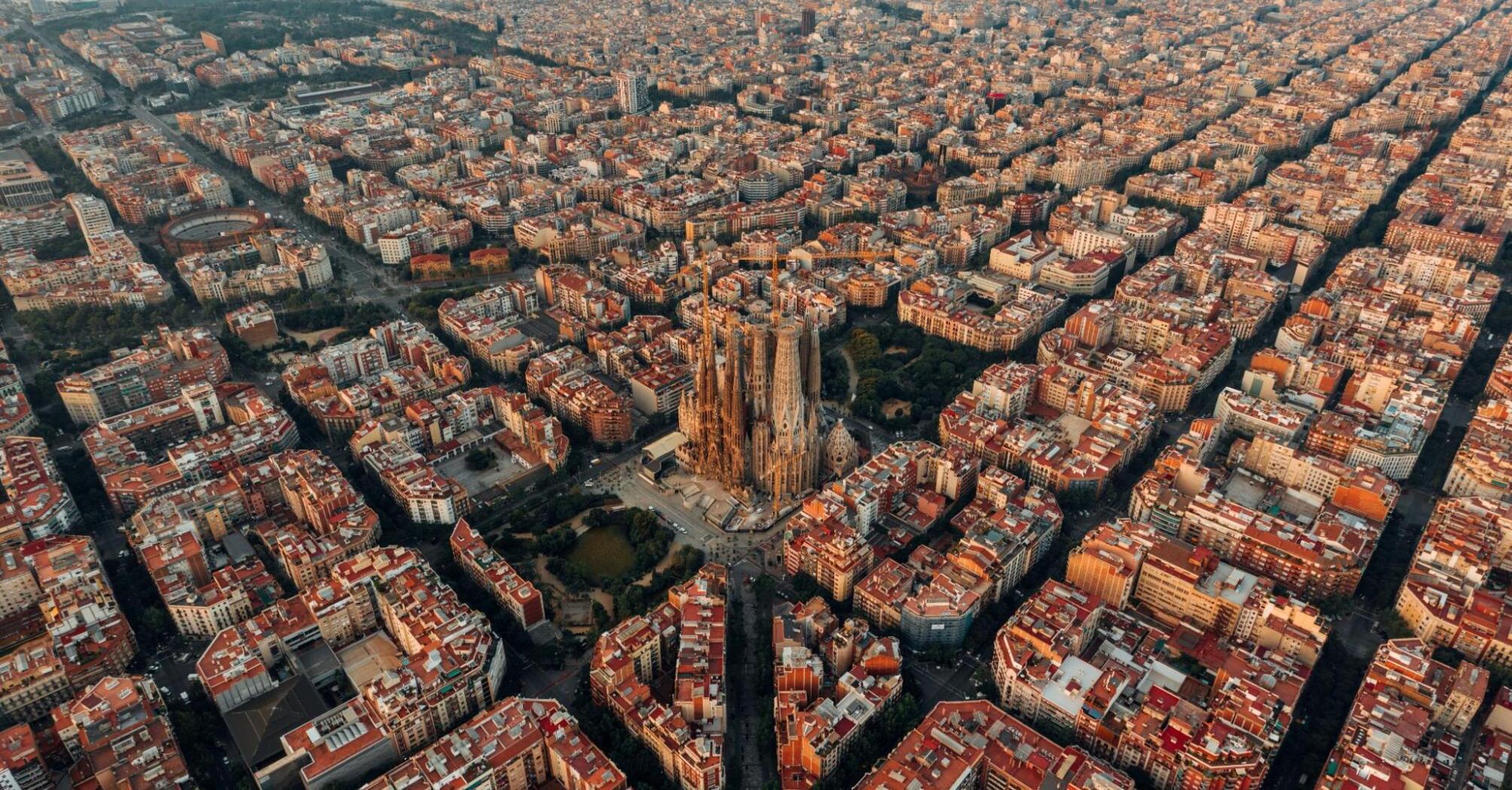 Drone view on Barcelona cityscape