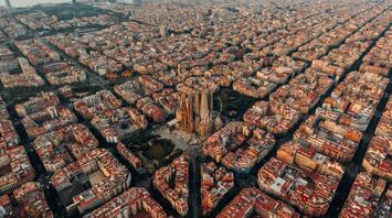 Drone view on Barcelona cityscape