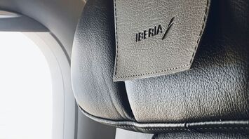 Iberia airplane seat with logo