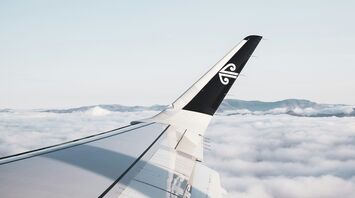Air New Zealand Dreamliner wing above clouds