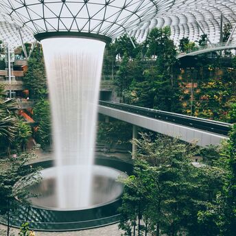 The Rain Vortex indoor waterfall at Singapore's Jewel Changi international airport