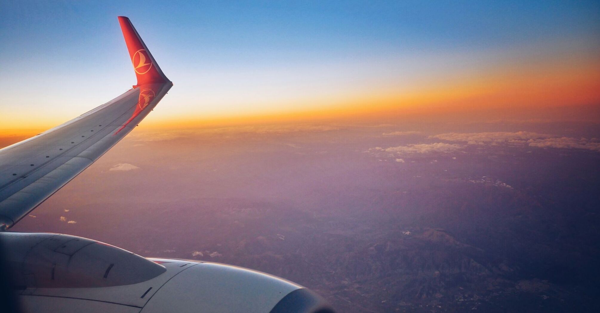 View from Turkish Airlines plane during sunset