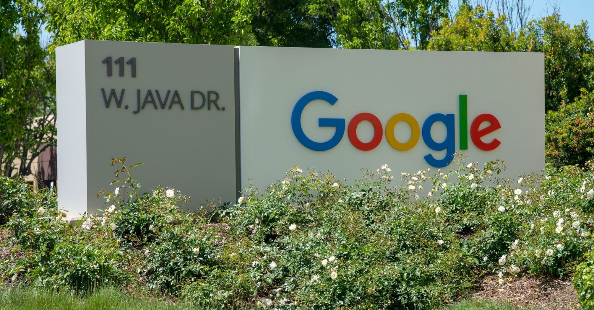 Google headquarters sign at 111 W. Java Dr