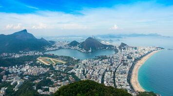 Aerial view of Rio de Janeiro's coastline and cityscape