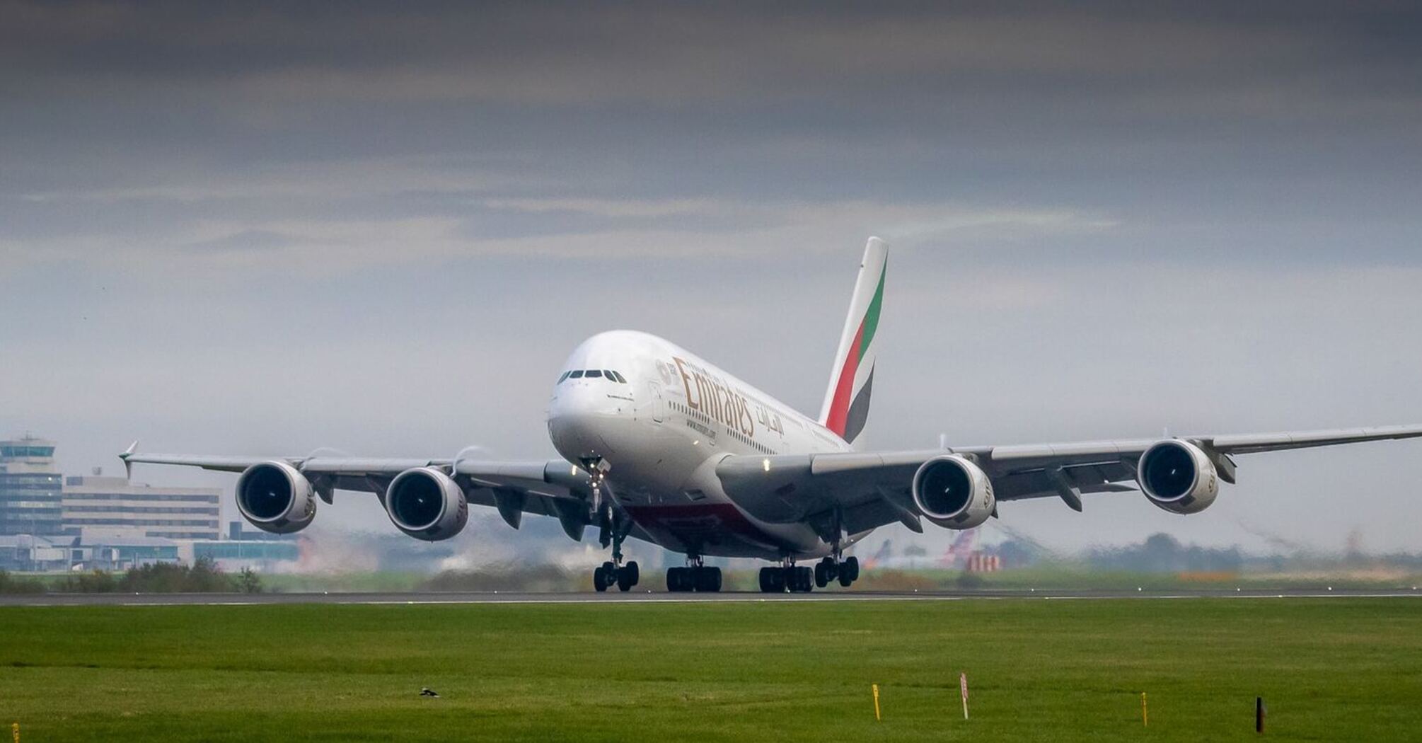 Emirates Boeing 777 landing on runway