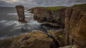 Yesnaby Castle sea stack on Orkney cliffs