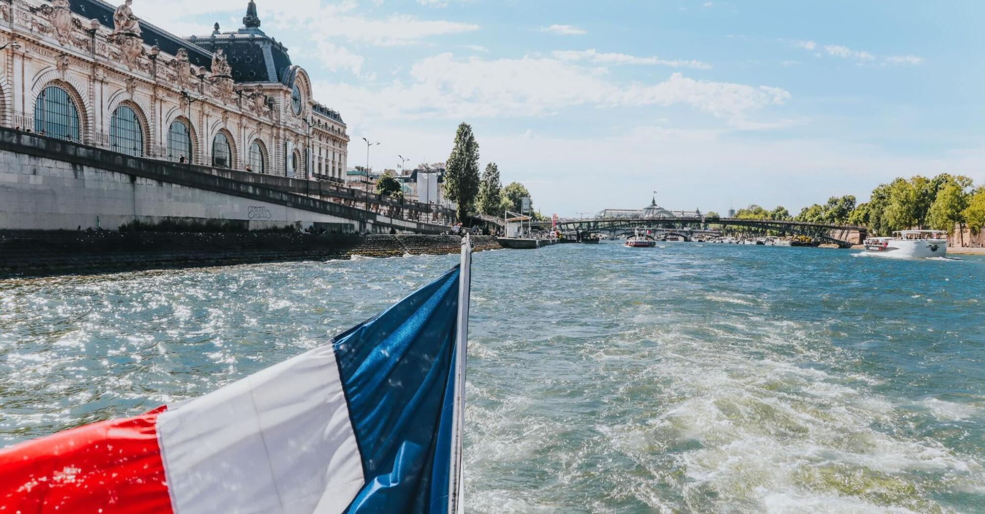 French flag on a boat on the Seine in Paris