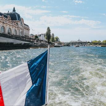 French flag on a boat on the Seine in Paris