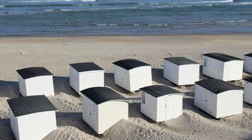 Beach huts on the beach of Lokken, Northern Jutland, Denmark, Scandinavia, Europe