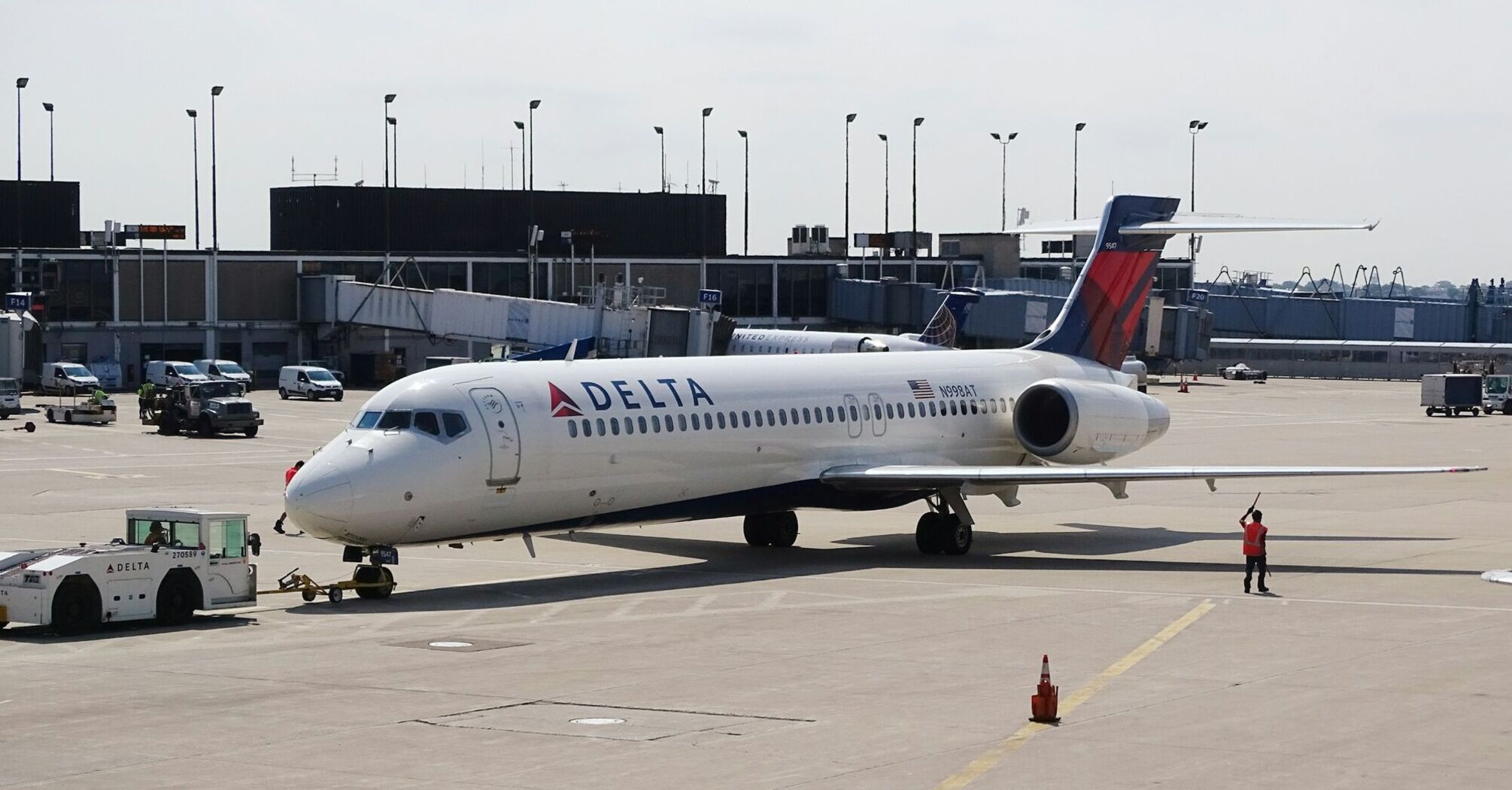 Delta Air Lines plane at airport gate