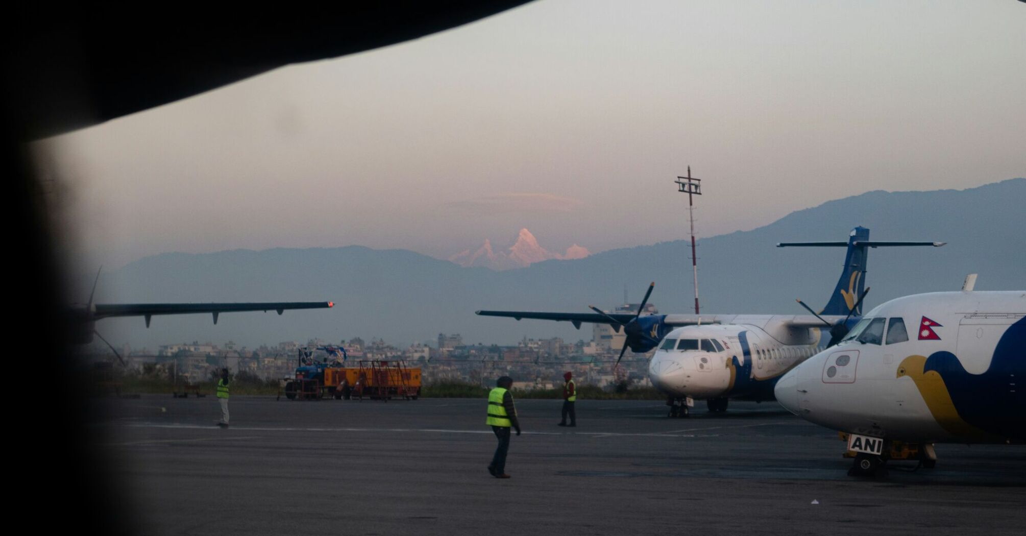 The Himalchuli peaks visible at early morning from Tribhuvan International Airport, Kathmandu
