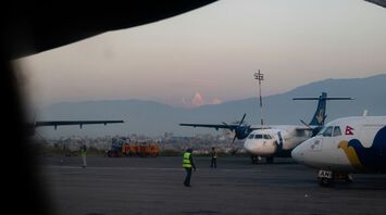 The Himalchuli peaks visible at early morning from Tribhuvan International Airport, Kathmandu