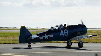 blue and red fighter plane on gray asphalt road during daytime