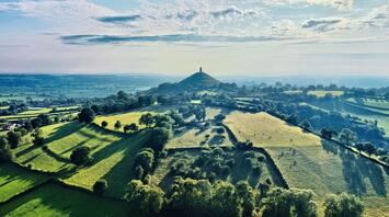 Drone take of Glastonbury Tor, a magical place
