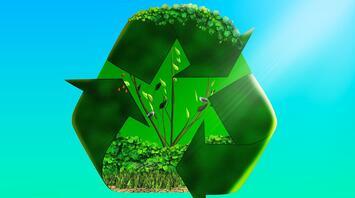 The recycling symbol filled with nature reflects the harmony of ecology and sustainable development