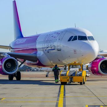 WizzAir's A320 pushing back in Kyiv Zhulyany airport