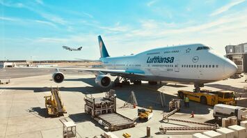 a large airplane is parked at an airport