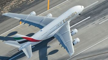 Emirates airplane taking off from the runway