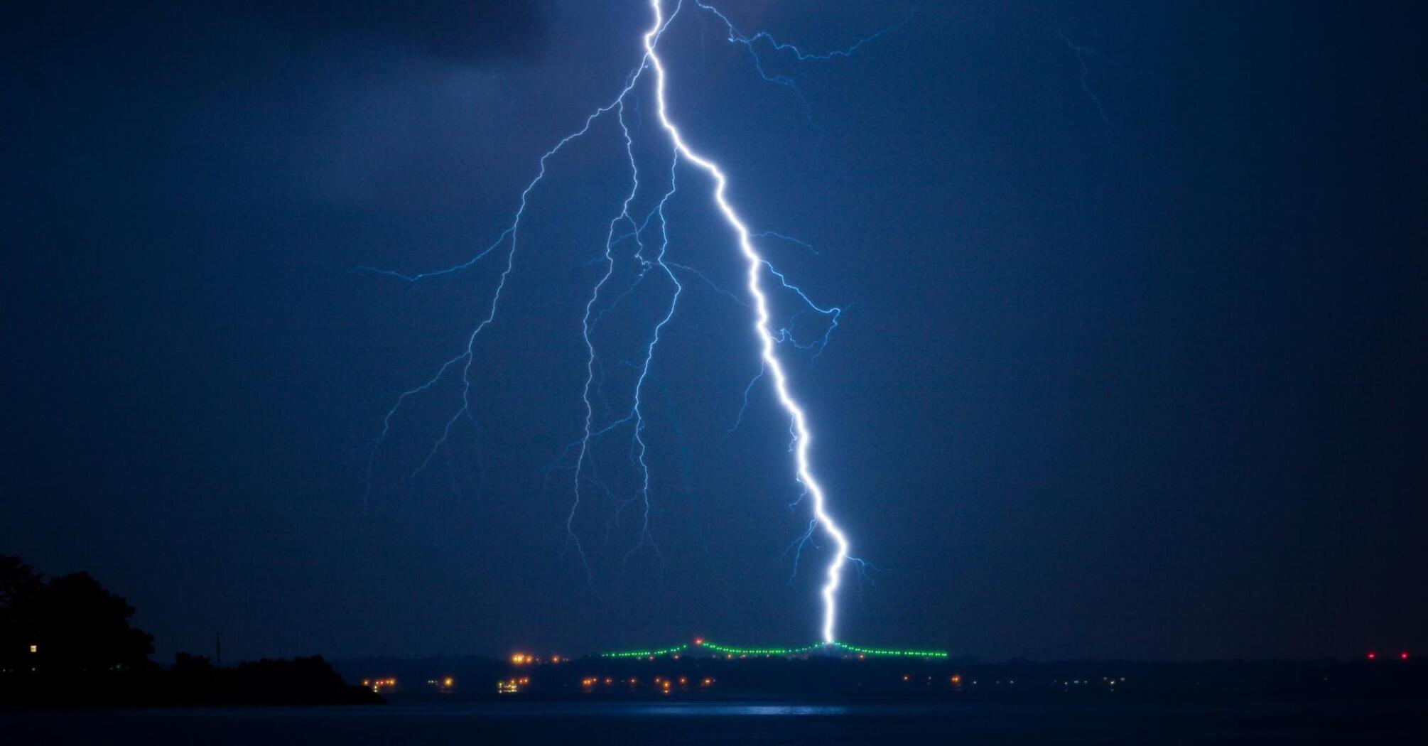 Lightning struck on the sea shore
