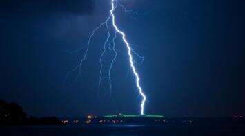 Lightning struck on the sea shore
