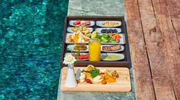 Turkish breakfast served by the pool