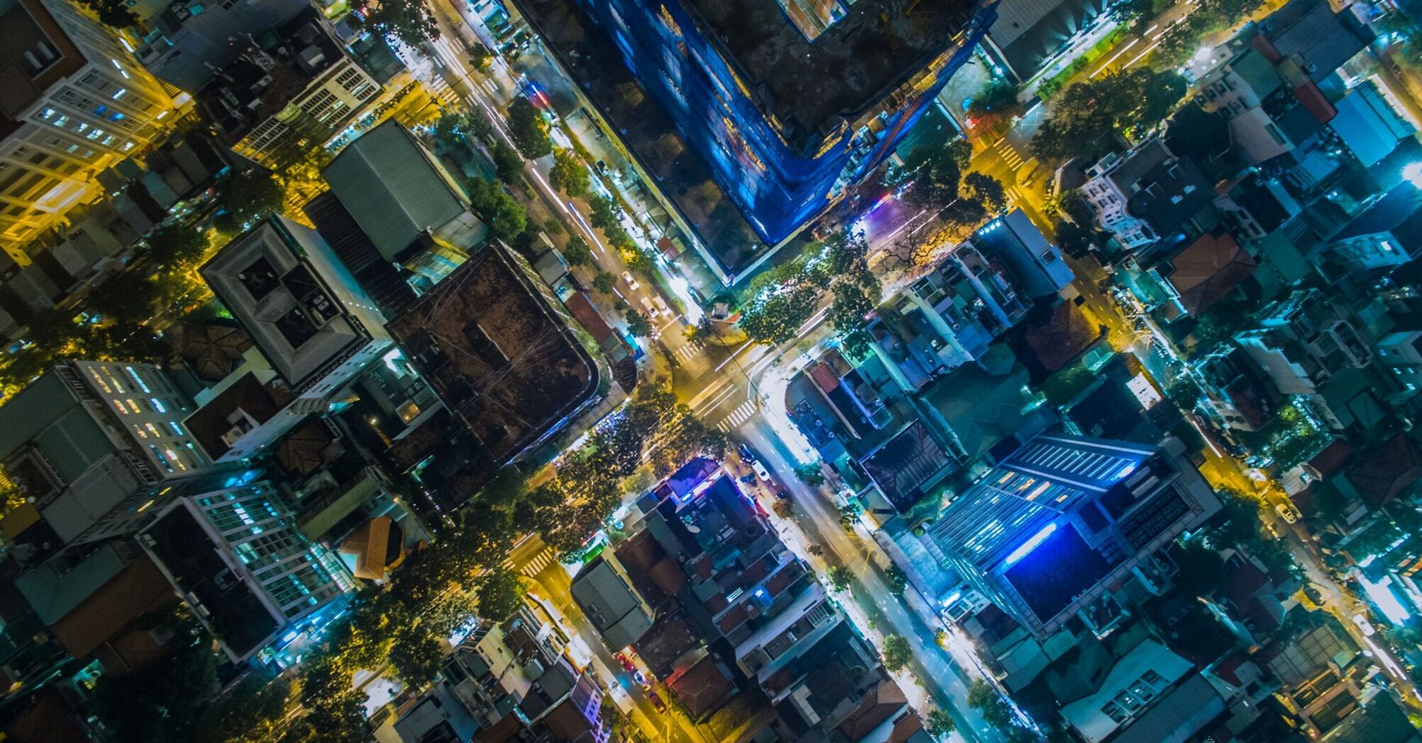 Aerial view of Ho Chi Minh City streets at night