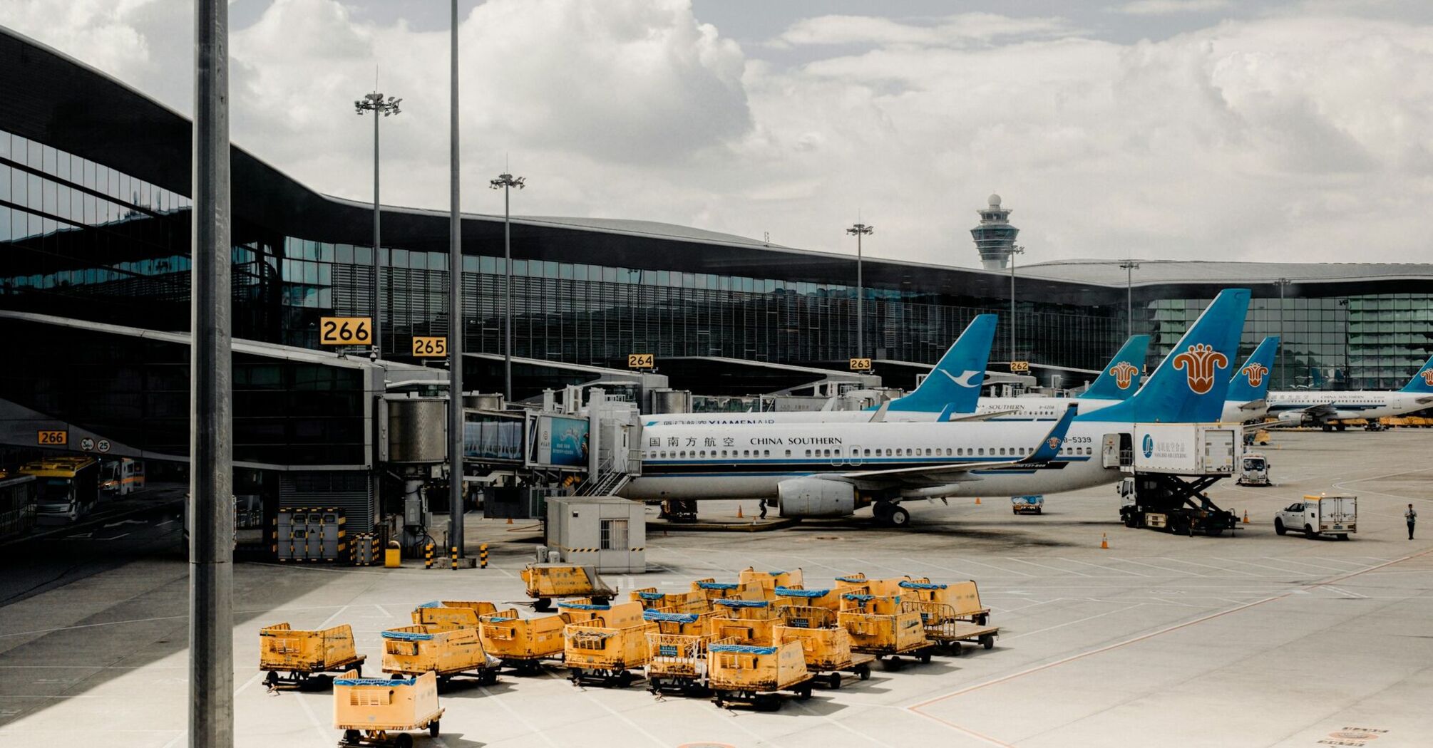 China Southern Airlines planes parked at an airport terminal