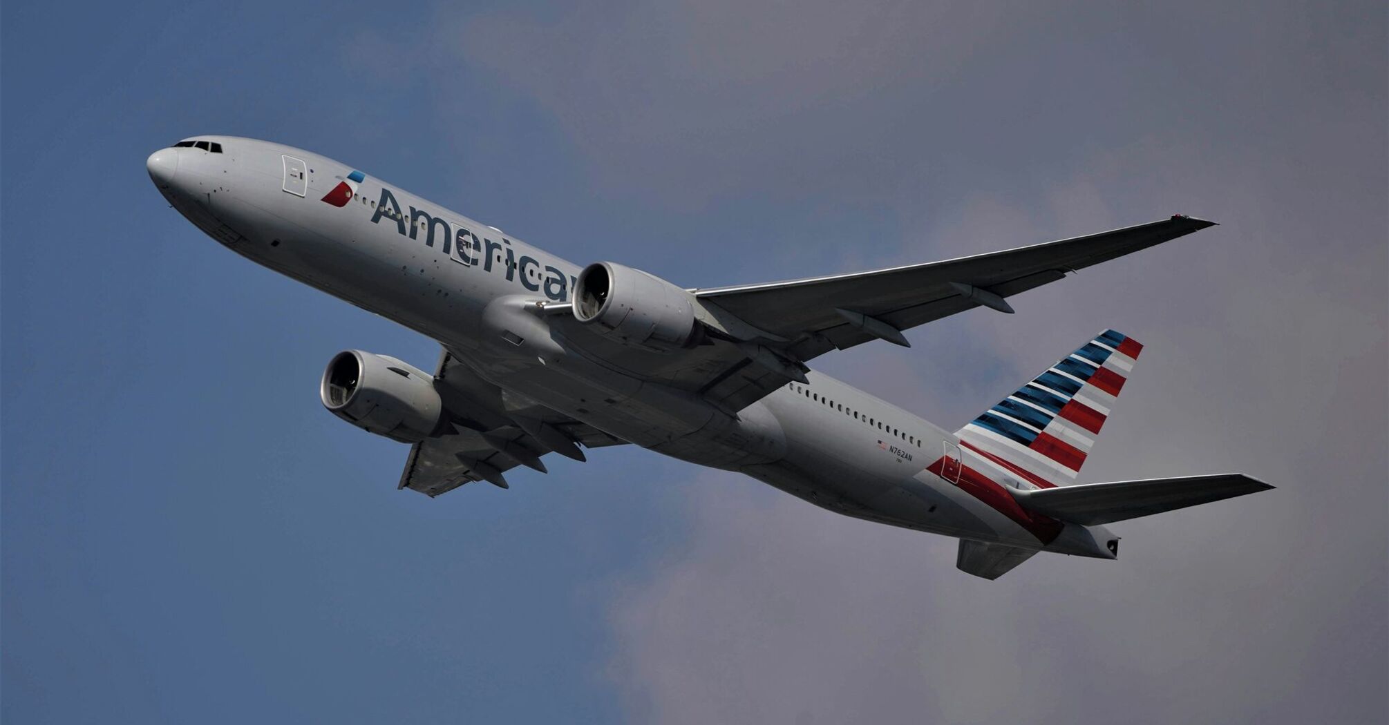 American Airlines Boeing 777 during takeoff in Frankfurt