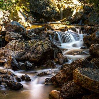 Stream flowing among rocks in a forest