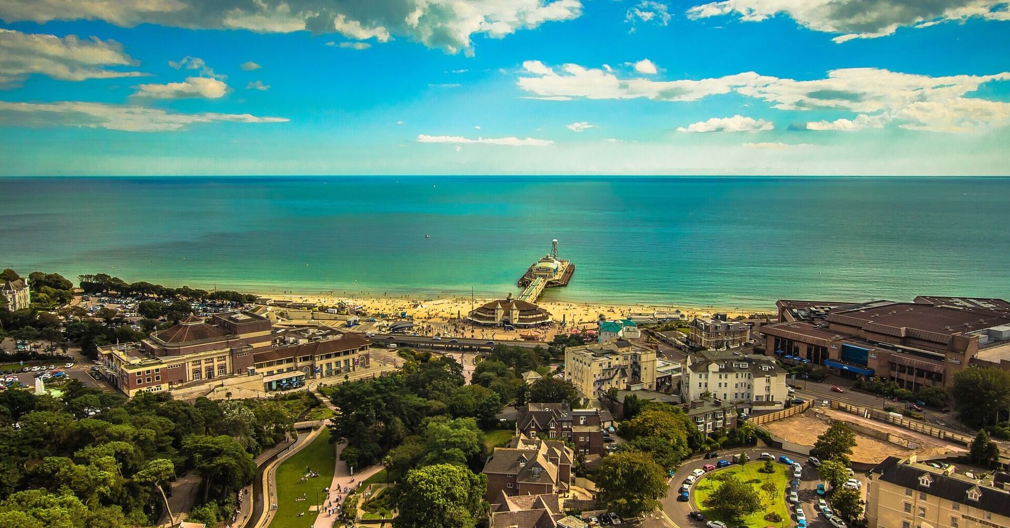 Aerial view of Bournemouth beach and pier