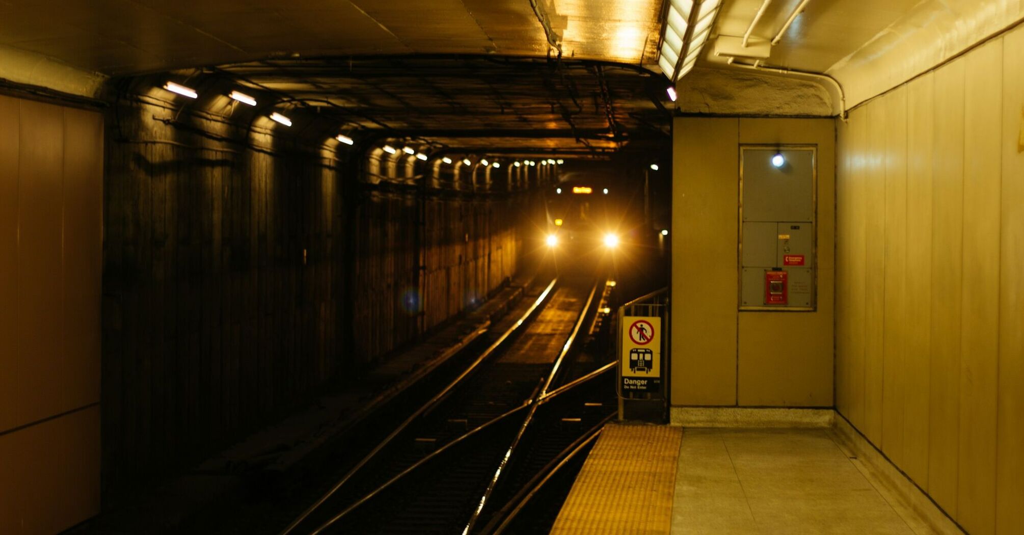 Train approaching subway platform