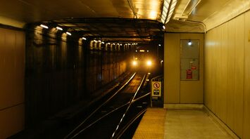 Train approaching subway platform