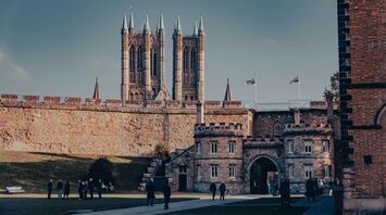View of Lincoln Cathedral behind the historic Lincoln Castle walls