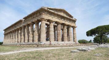 Temple of Poseidon in Paestum, ancient Greek temple with columns