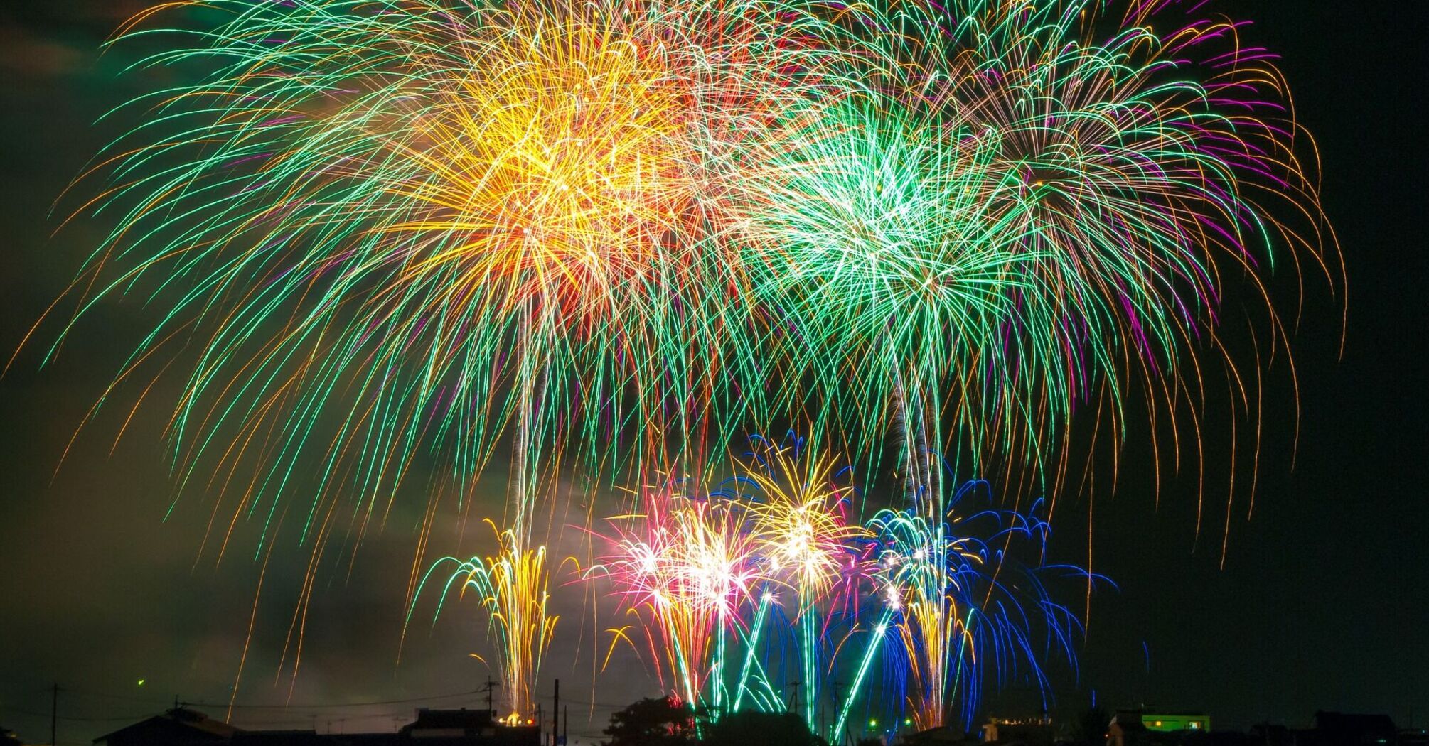 Colorful fireworks display lighting up the night sky