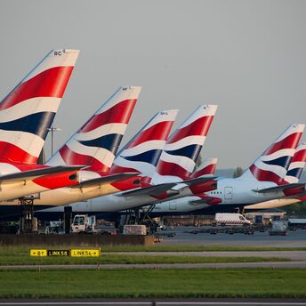 British Airways planes parked at the airport