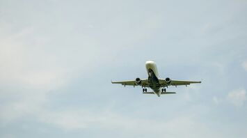 Airplane taking off against a clear sky