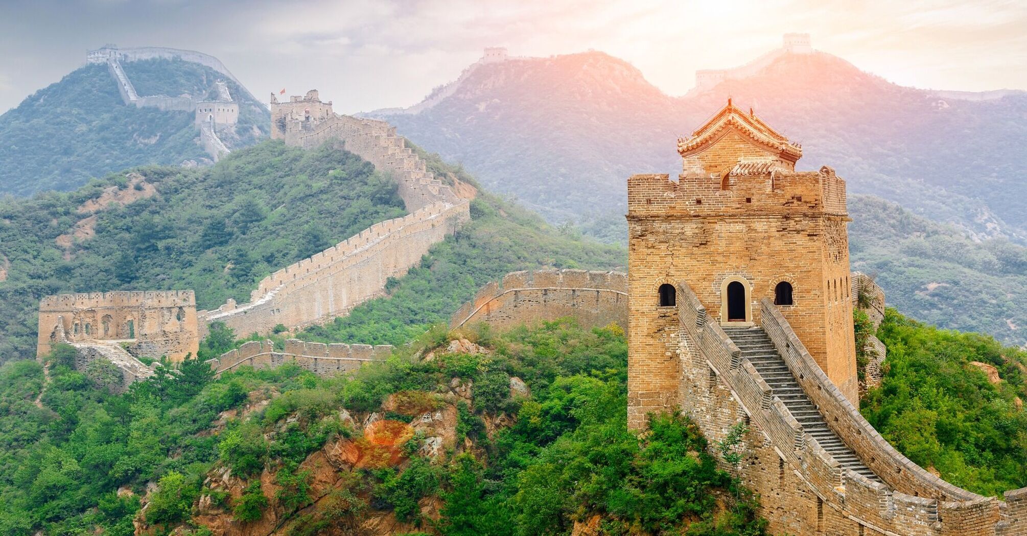 Great Wall of China with scenic mountain backdrop